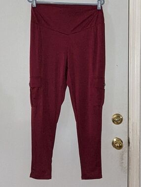 Women's Burgundy Cargo Pocket Leggings - Stretch Pull-On Pants